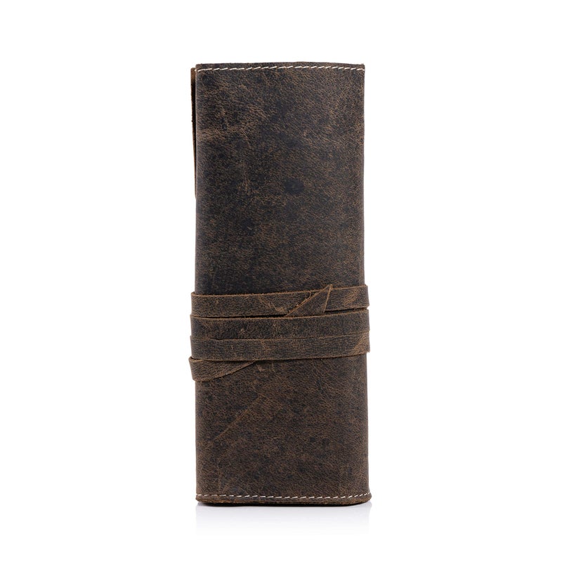 KomalC Genuine Leather Pen Case & Pencil Holder â€“ Artisan Leather Stationery Roll/Foldable Pouch for Artists - Image 4